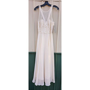 Faviana PM Embroidered Sequin Maxi Evening Formal Prom Ivory Dress Size 7/8 New